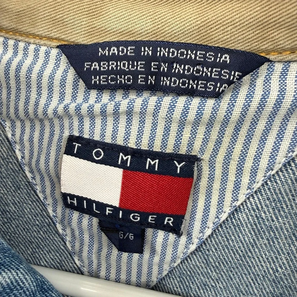VTG 90s Tommy Hilfiger Trucker Jacket Men L Collar Casual Retro Denim Chore Y2K